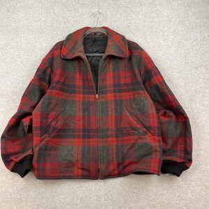 Vintage 60s 70s Wool Mackinaw Cruiser Coat Jacket Men L Red Tartan Plaid USA